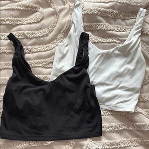 Aerie Black and White Fitted Crop Tank Top